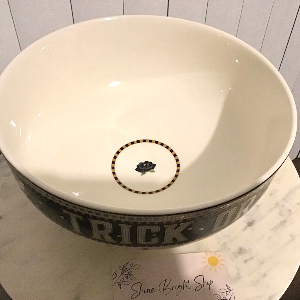 Anthropologie Bistro Tile Candy Bowl 24K Gold Decaled Stoneware Halloween NWT - Picture 13 of 14